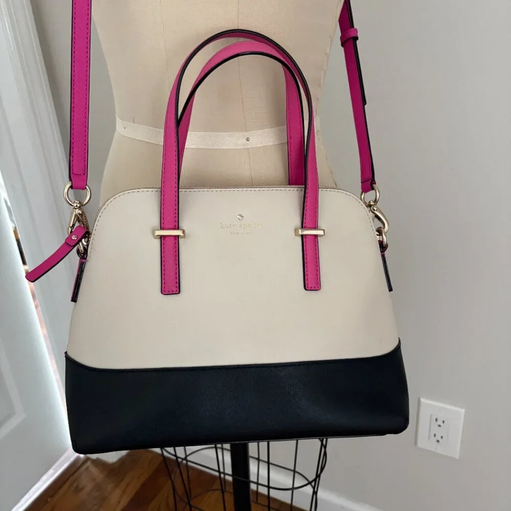 Kate Spade Cedar Street Maise Handbag Black, Pink, Cream Crossbody Quiet Luxury